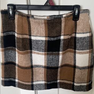 Plaid Mini Skirt in Brown and Black